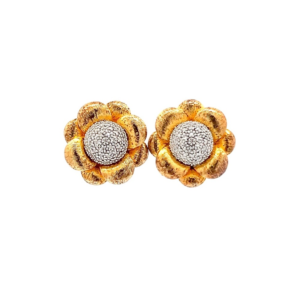 Diamond and Silver Flower Earclips